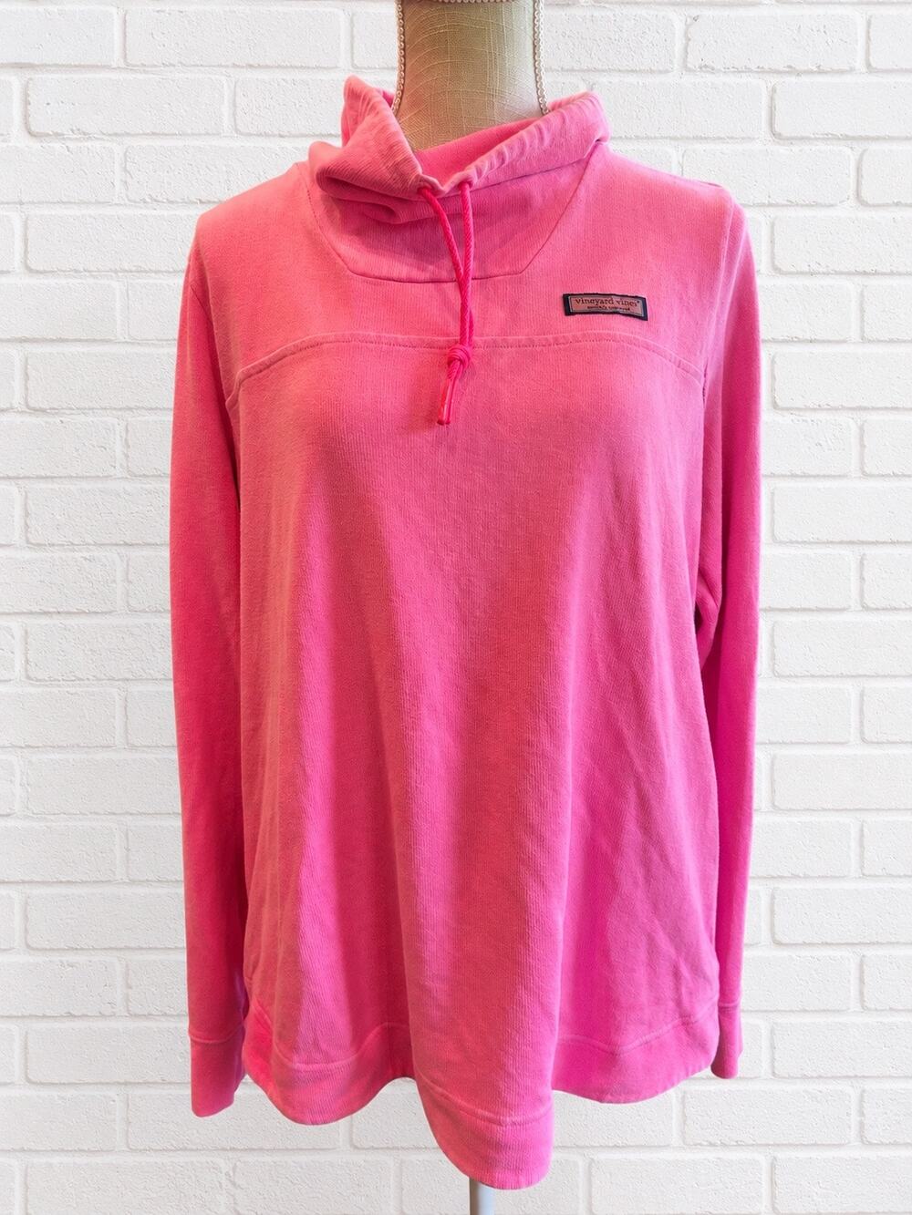 Vineyard Vines Womens L Pink Funnel Neck Drawstring Pullover Sweatshirt Cotton